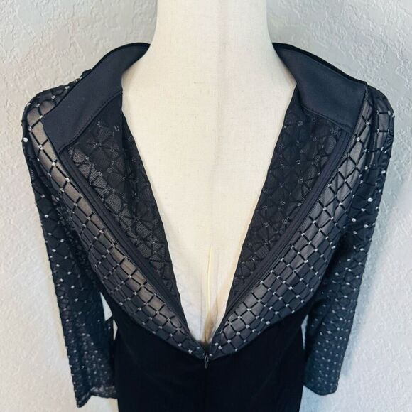 Eliza J Beaded Yoke Mixed Media Long Sleeve Sheath Dress, Black, Size 14, NWT - Picture 10 of 16